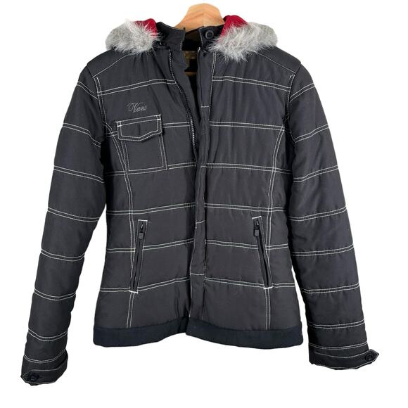 Vans Skate Girls Medium Faux Fur Full Zip Lined Hooded Puffer Jacket